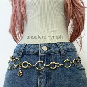 Gold Y2K Open Circle Textured Festival Chain Belt, Fits 26-39 Inches, X7GA1518